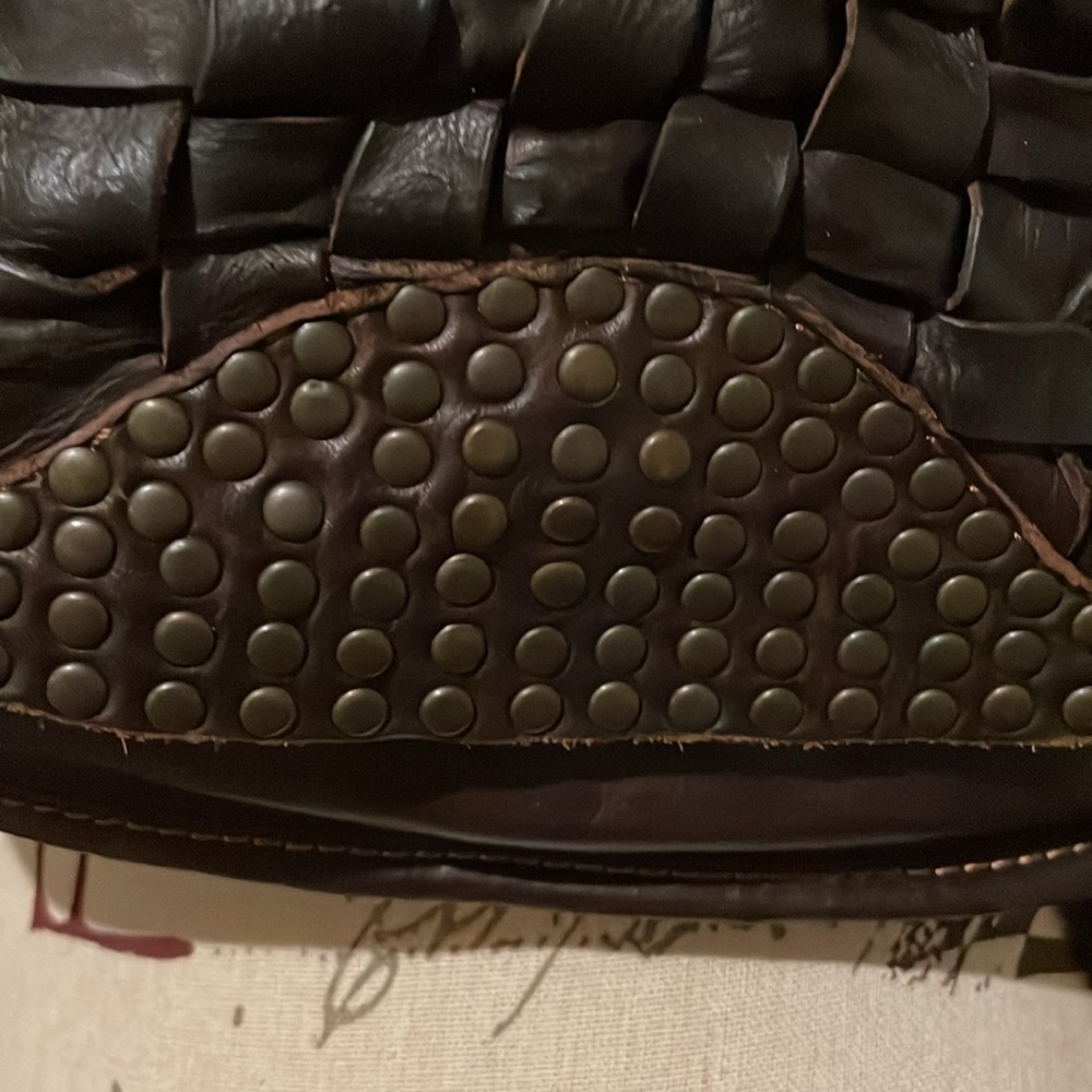 Frye Stacy Studded Leather Woven Shoulder Bag - Rare - Picture 4 of 15